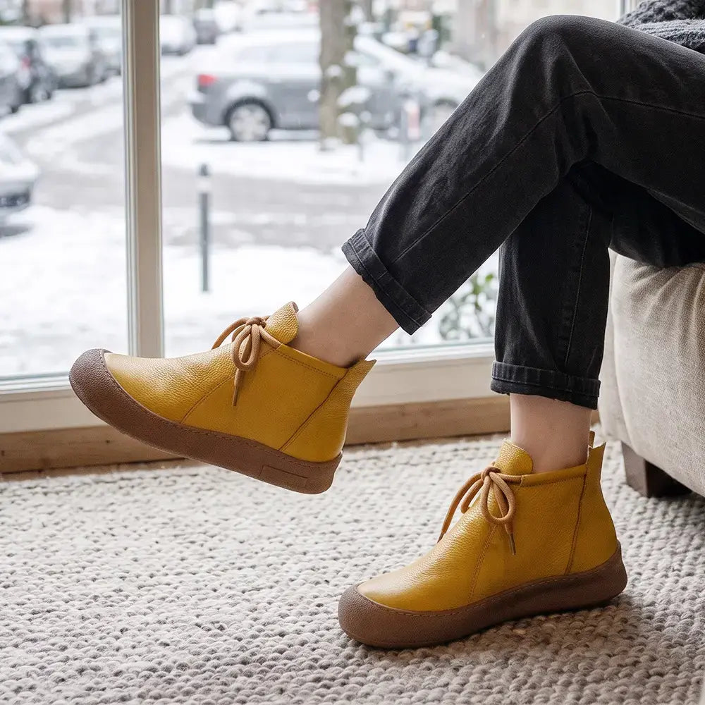 ✨【Velikosti 35–40】Dámské zateplené kotníkové boty z pravé kůže – šněrovací model, dostupné v několika barvách🥰