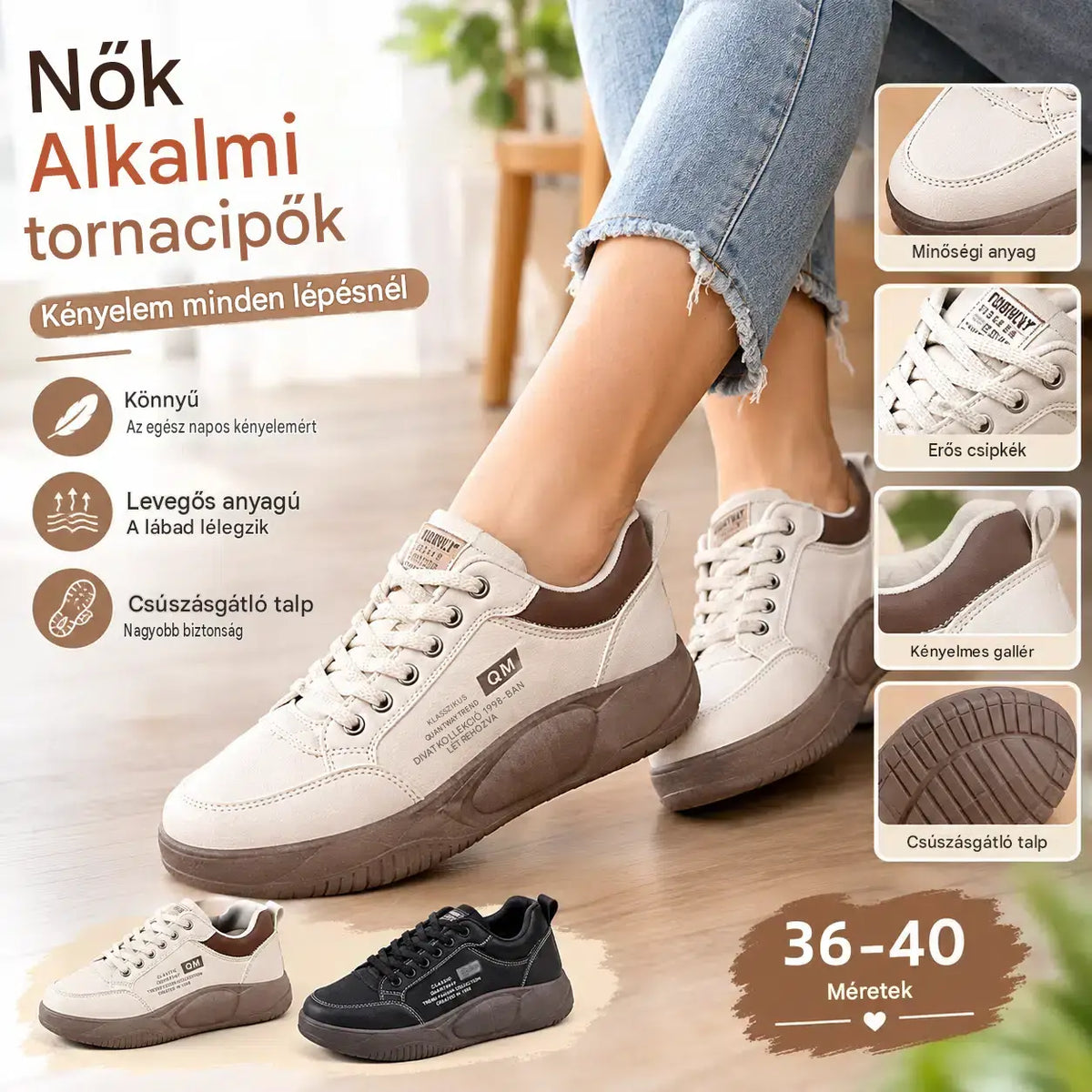 【50% OFF🔥7 napon belül kézbesítjük🔥】👟【35–40】Női vastagtalpú sportos utcai cipő – puha talp, kényelmes és divatos