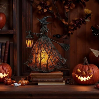 🧙‍♀️Lampa čarodějnice na Halloween, strašidelná gotická dekorativní lucerna, jedinečný dekorativní stolní lampa, noční světlo s nožičkami.