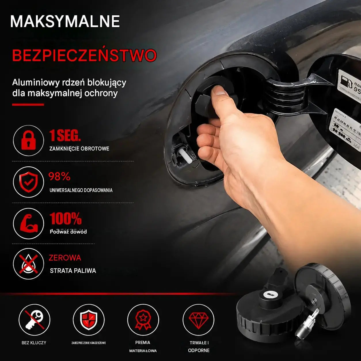 🚗🔒Wytrzymały korek wlewu paliwa zamykany na klucz
