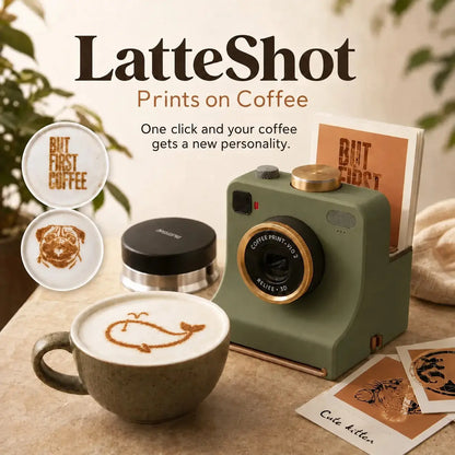 【 Obsahuje 12 náhodne vybraných jednofarebných kariet s modelmi.】🔥 Retro fotoaparát na latte art — Mechanická tlačiareň šablón na latte art