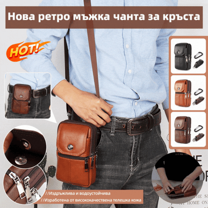 👉Nová retro pánská taška na mobilní telefon, vyrobená z prvotřídní hovězí kůže, extrémně odolná proti opotřebení a vodotěsná