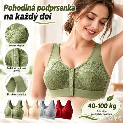 【3-dielna sada】【40-100 kg】Dámska čipkovaná podprsenka bez kostice s pohodlnou prackou vpredu