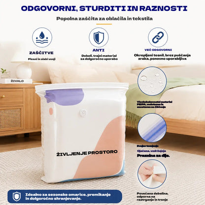 👕📦【5 kosov 25 EUR】Kompresijske vrečke za shranjevanje oblačil, brez potrebe po vakuumu, ojačana zasnova.