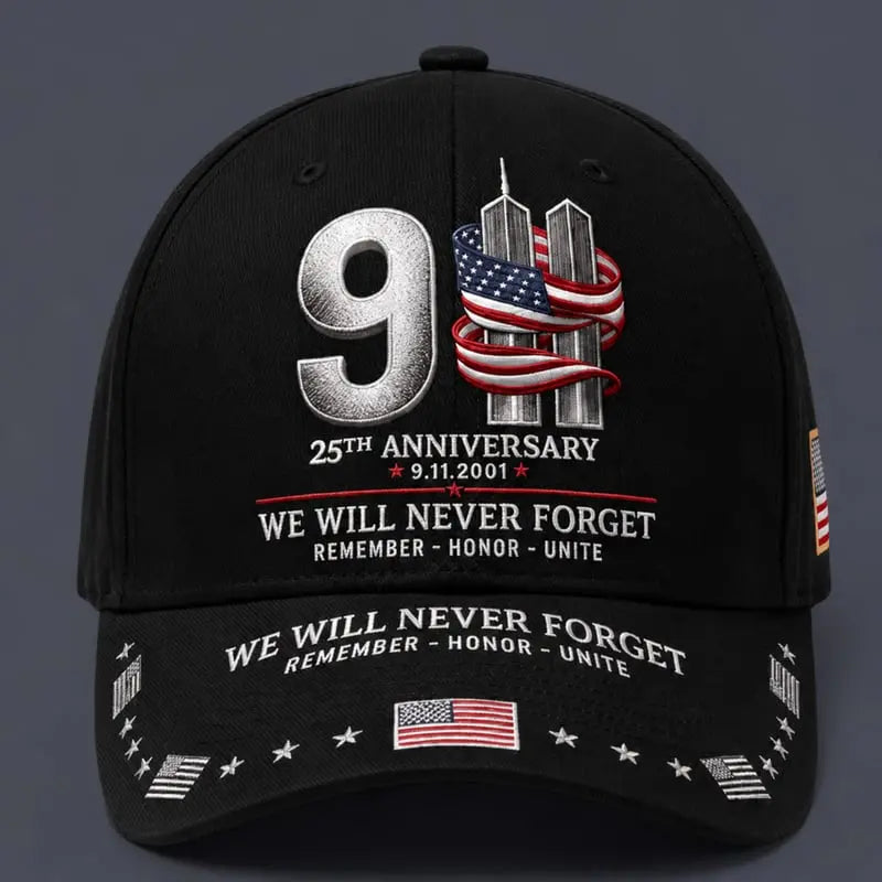Czapka z daszkiem upamiętniająca 25. rocznicę zamachów z 11 września: „Nigdy nie zapomnimy” – patriotyczna czapka okolicznościowa unisex 🧢