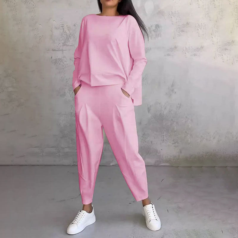 💖【S-5XL】 Dvoudílná souprava s dlouhým rukávem a kulatým výstřihem