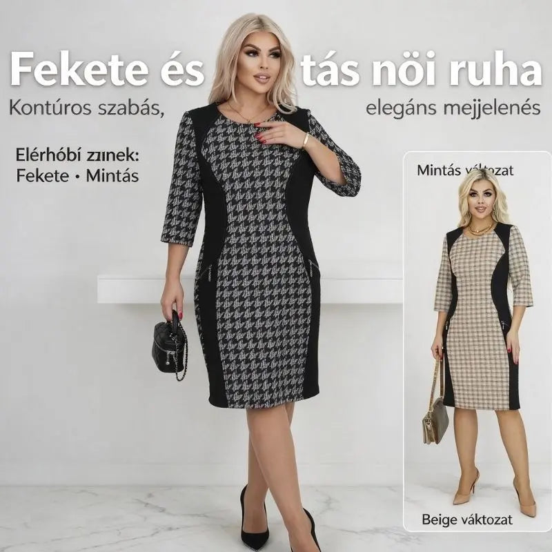 ✨Kontúros mintás női ruha, elegáns megjelenés😍