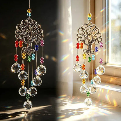 🌈✨ Závěsná ozdoba Strom života – krystalový lapač slunce – magické duhové světlo pro váš domov