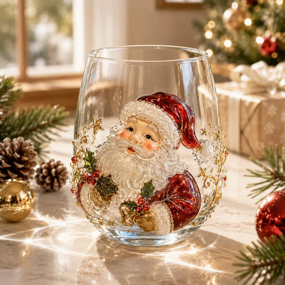 🎄🧑3D vianočný sklenený pohár I Luxusné sviatočné sklo na nápoje, dekorácie a vianočné darčeky.