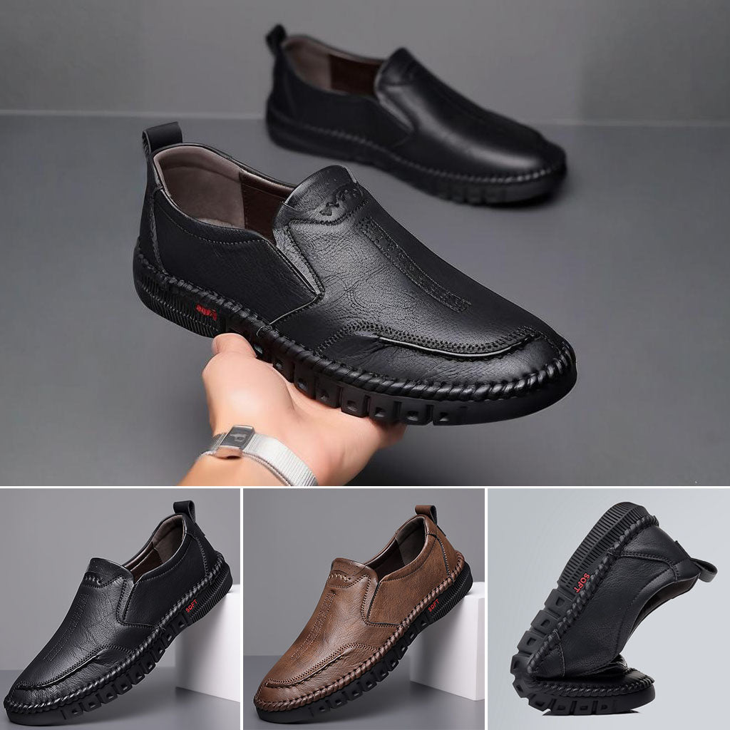 👞【39-44-es méret】Férfi alkalmi sportcipő, valódi bőr, puha talp, csúszásgátló, lélegző