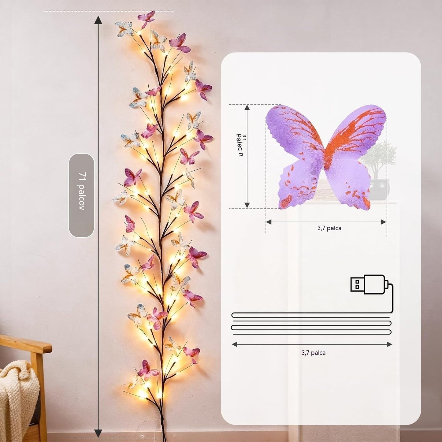 ✨ Prilagodljive LED luči v obliki vzpenjajoče se veje z metulji - ustvarite čarobno in prijetno vzdušje v vašem domu 🦋💡