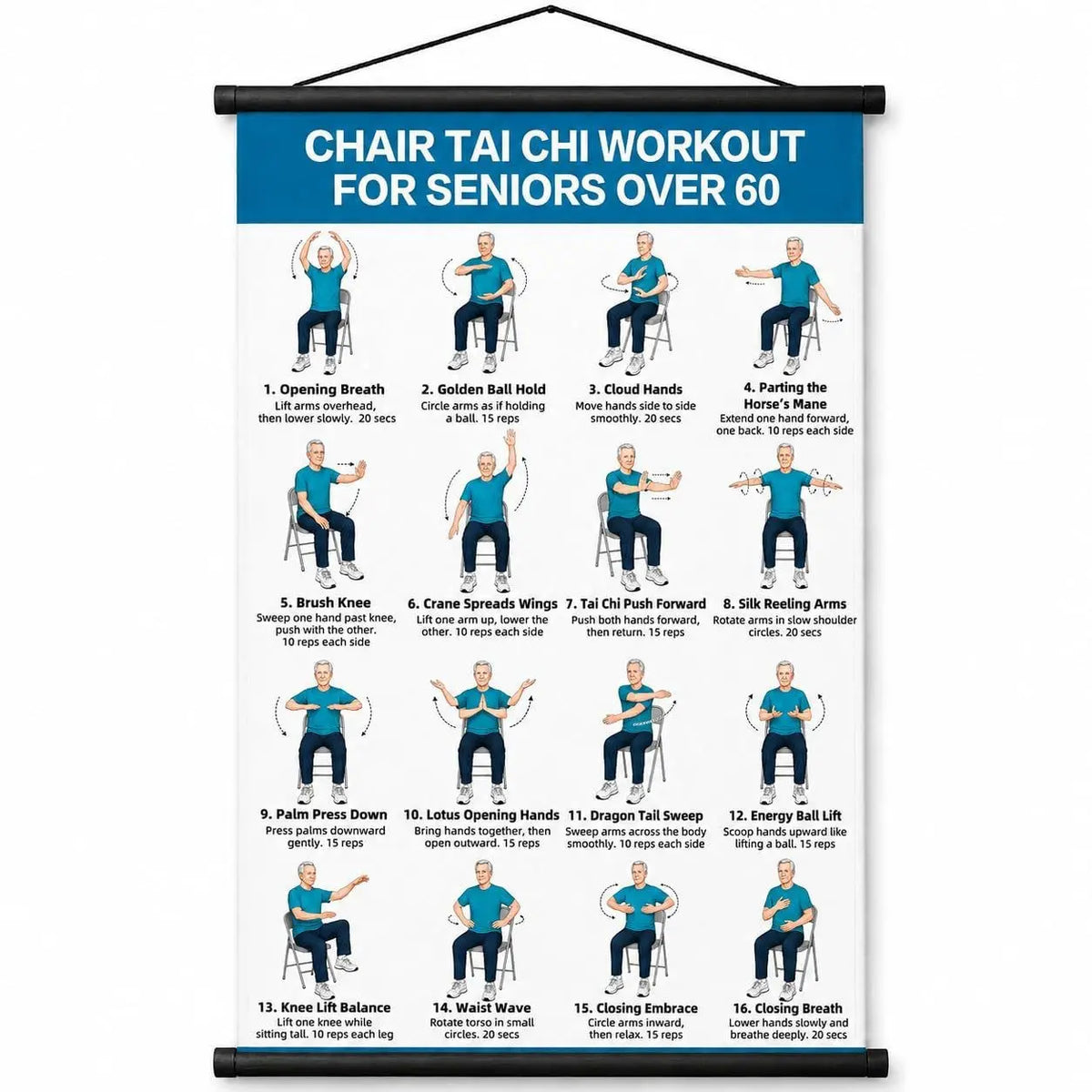 Plakat z ćwiczeniami Tai Chi dla seniorów