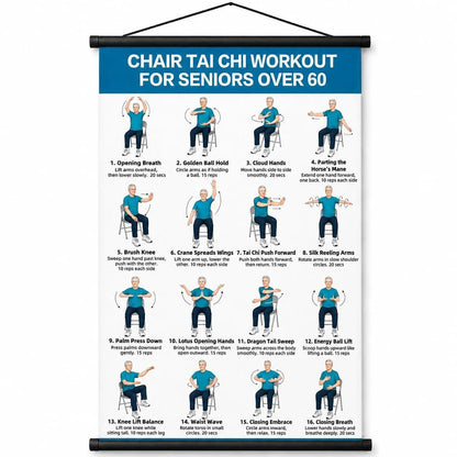 Plakat z ćwiczeniami Tai Chi dla seniorów