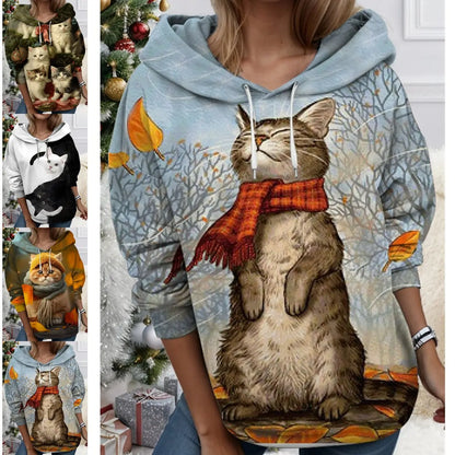 🐱【S-6XL】Új női téli hosszú ujjú póló, aranyos macskás mintával