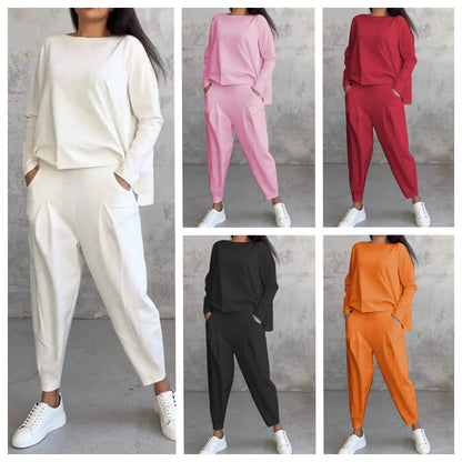 💖【S-5XL】 Dvoudílná souprava s dlouhým rukávem a kulatým výstřihem