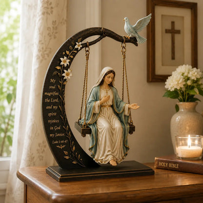 ✝️ Ozdoba na kolísku Panny Márie – Lukáš 1:46–47 Dekorácia na stôl s vierou | Modlitebná socha Panny Márie s holubicou a polmesiacom, dekorácia do domácnosti