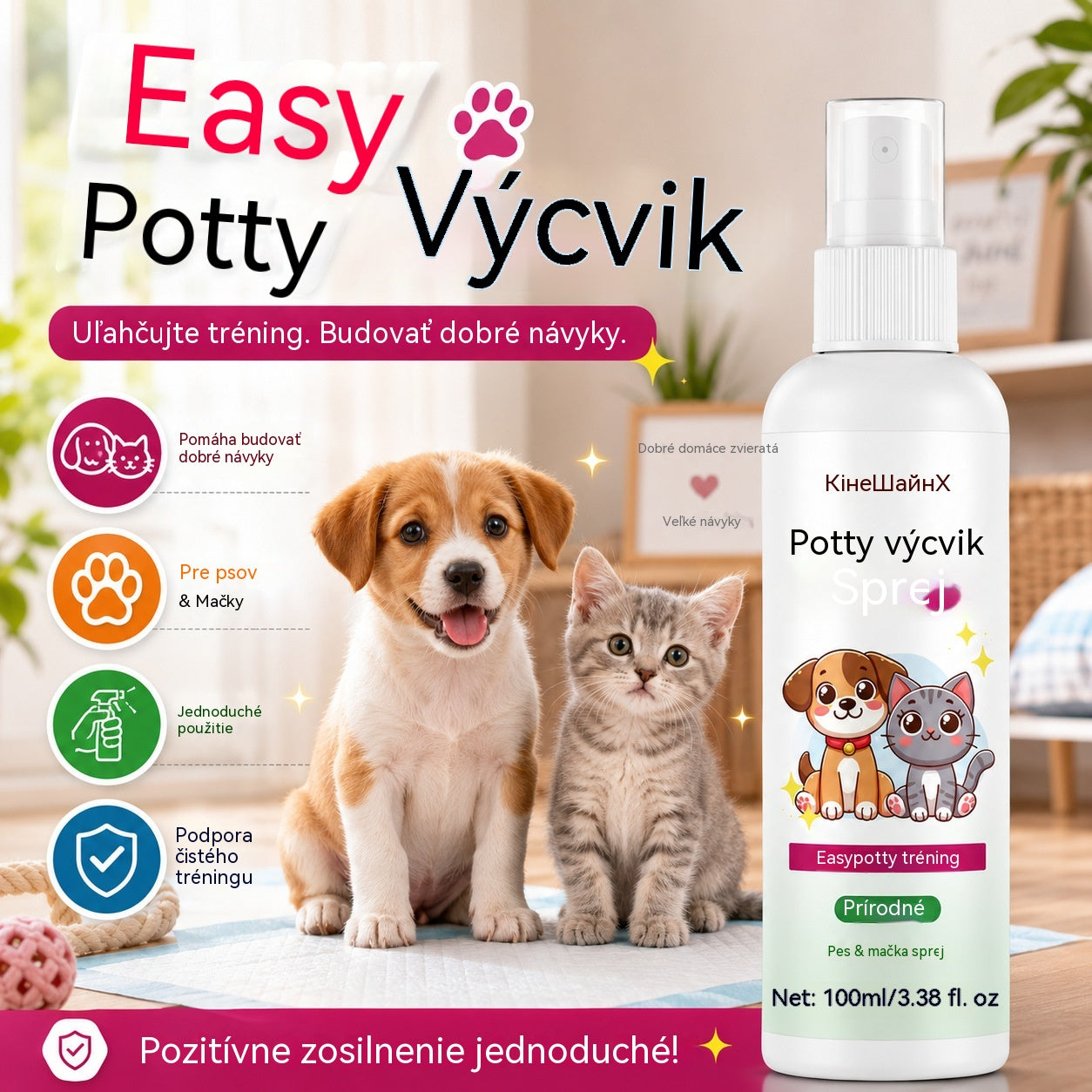 🐶🐱 Sprej na výcvik čistoty pro psy a kočky – podporuje výcvik čistoty ✨