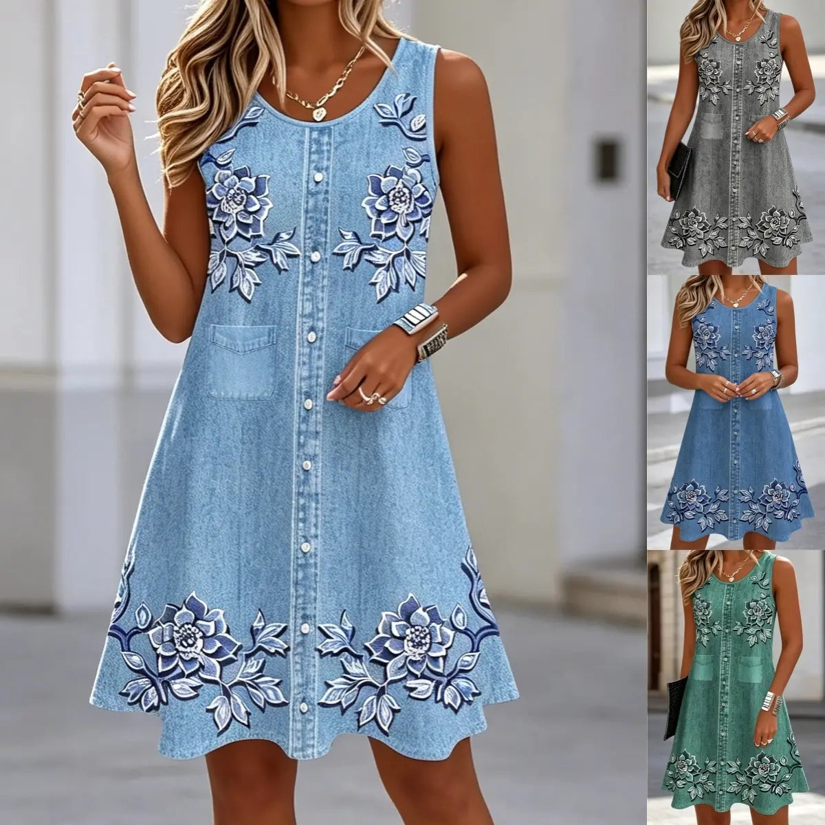 👗Letná novinka v špeciálnej ponuke 【S-2XL】 – Pohodlné letné šaty s okrúhlym výstrihom a potlačou, zoštíhľujúce a ľahko kombinovateľné.