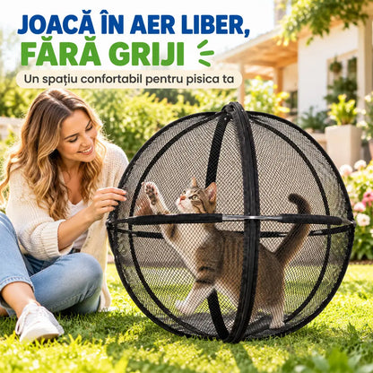 🐱 Összecsukható, gömb alakú sátor légáteresztő hálóval macskáknak · 360°-os védelem · Biztonságos beltéri és kültéri játszótér!