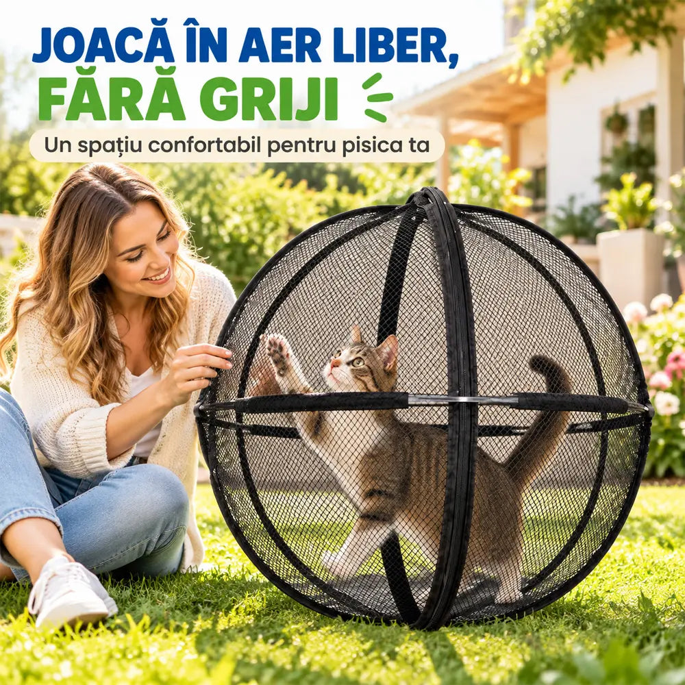 🐱 Összecsukható, gömb alakú sátor légáteresztő hálóval macskáknak · 360°-os védelem · Biztonságos beltéri és kültéri játszótér!