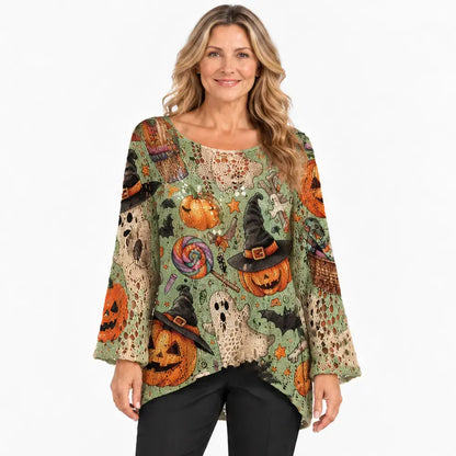👻😍Egyedi Halloween mintás női felső – kényelmes és stílusos