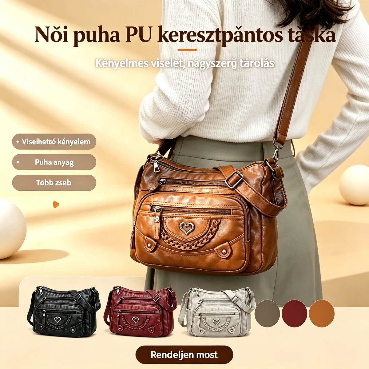 💐50% KEDVEZMÉNY! 🎁Női puha PU keresztpántos táska – Több zseb a tökéletes rendszerezésért 👜🔑