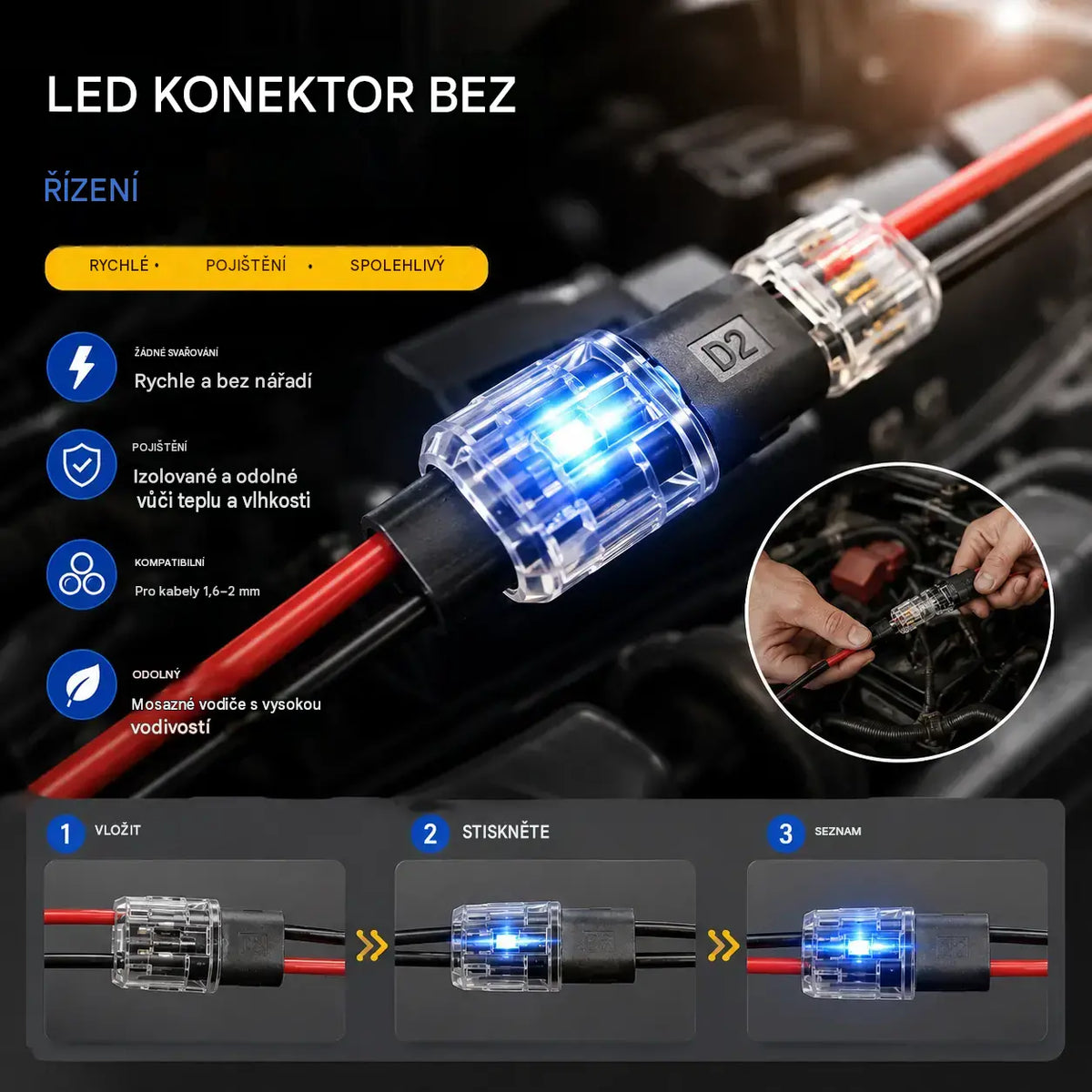 🥳 ⏰ 【50 kusů za 490 Kč】Konektor vodičů bez odizolování, s pojistnou přezkou, bezpečným uzavřením a protiskluzovou úpravou ⚡️