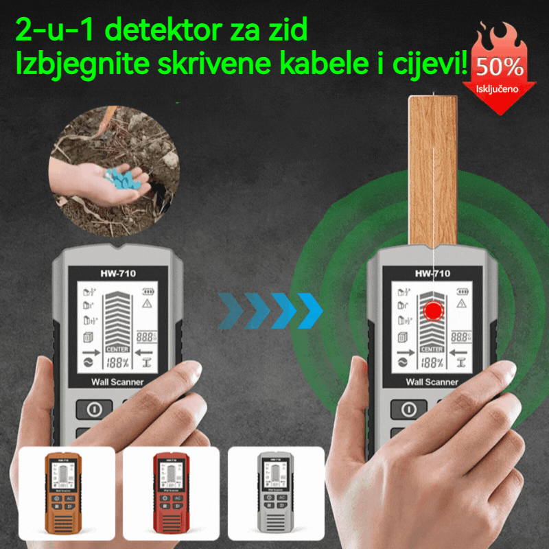🔍Višenamjenski detektor metala, drva i kabela; sigurno i precizno locira skrivene cijevi i kabele.