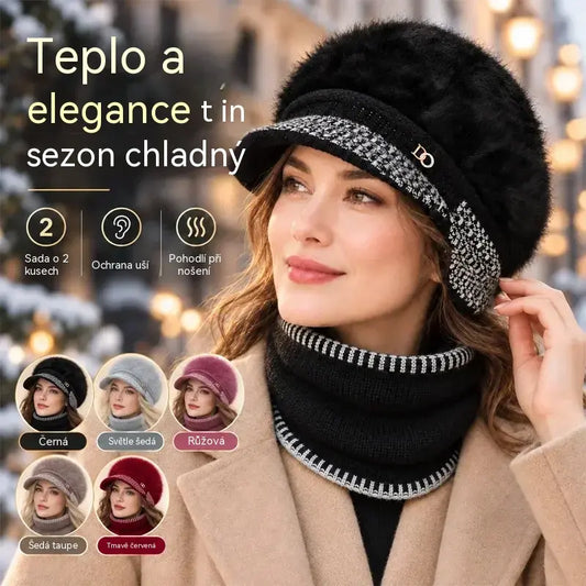 ❄️Stylová zimní kombinéza: baseballová čepice ze směsi králičí kožešiny s klapkami na uši + pletená šála!