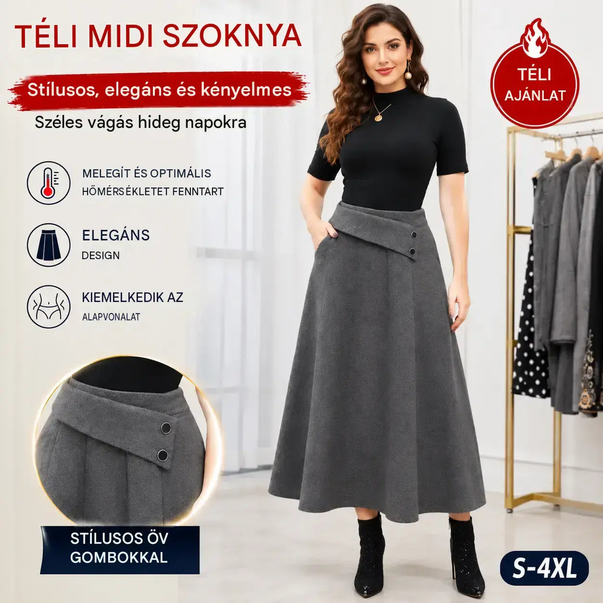 👗🎀【S-4XL】Őszi/téli gyapjú midi szoknya