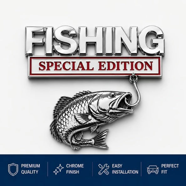 Emblema metálico para vehículo: Edición especial de pesca