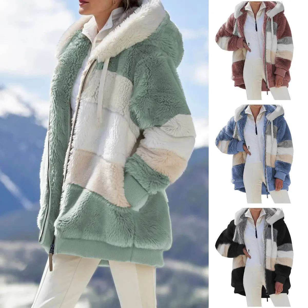 🔥🌟 Poslední den – sleva 50 % ❄️【S–5XL】Nový dámský hřejivý kabát pro rok 2026, zateplený plyšový design s kontrastními pruhy ✅ Platba na dobírku