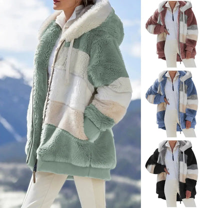 🔥🌟 Poslední den – sleva 50 % ❄️【S–5XL】Nový dámský hřejivý kabát pro rok 2026, zateplený plyšový design s kontrastními pruhy ✅ Platba na dobírku