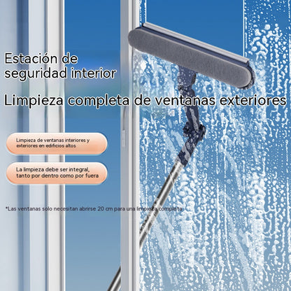 🧼✨ Limpiacristales 2 en 1 de doble cara con mango extensible para limpiar cristales en edificios altos.