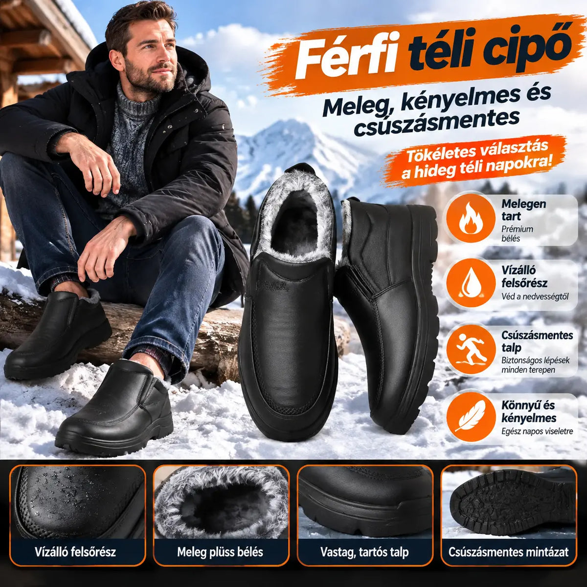 【38-48-as méretek】Új férfi téli hótaposó, bársonyerősítésű és meleg