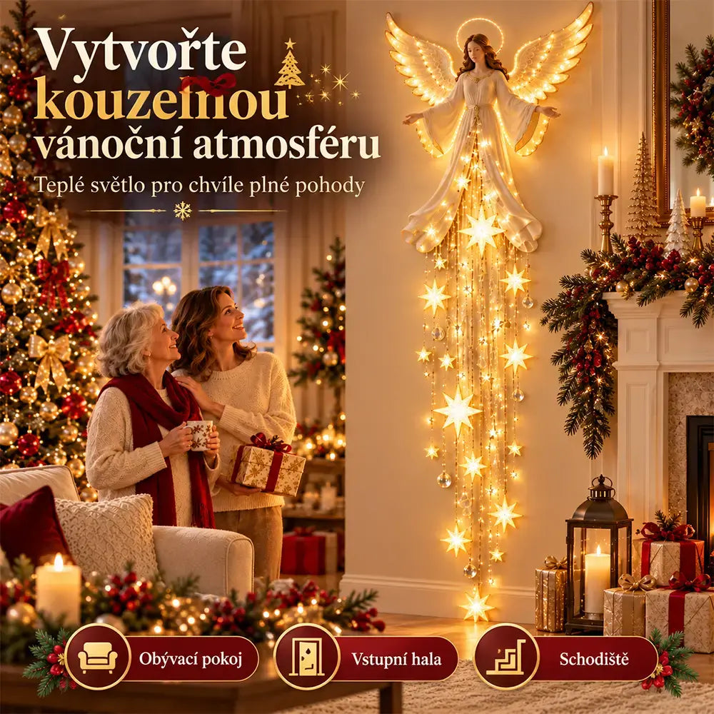 👼✨ Stenska lučka v obliki angelčka s padajočo zvezdo | Svetleča božična dekoracija | Topla LED-osvetlitev za dom in vrt 🌟