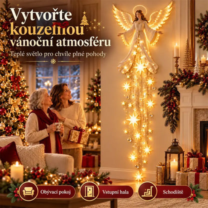 👼✨ Stenska lučka v obliki angelčka s padajočo zvezdo | Svetleča božična dekoracija | Topla LED-osvetlitev za dom in vrt 🌟