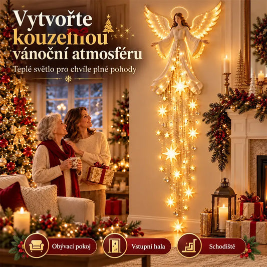 👼✨ Stenska lučka v obliki angelčka s padajočo zvezdo | Svetleča božična dekoracija | Topla LED-osvetlitev za dom in vrt 🌟