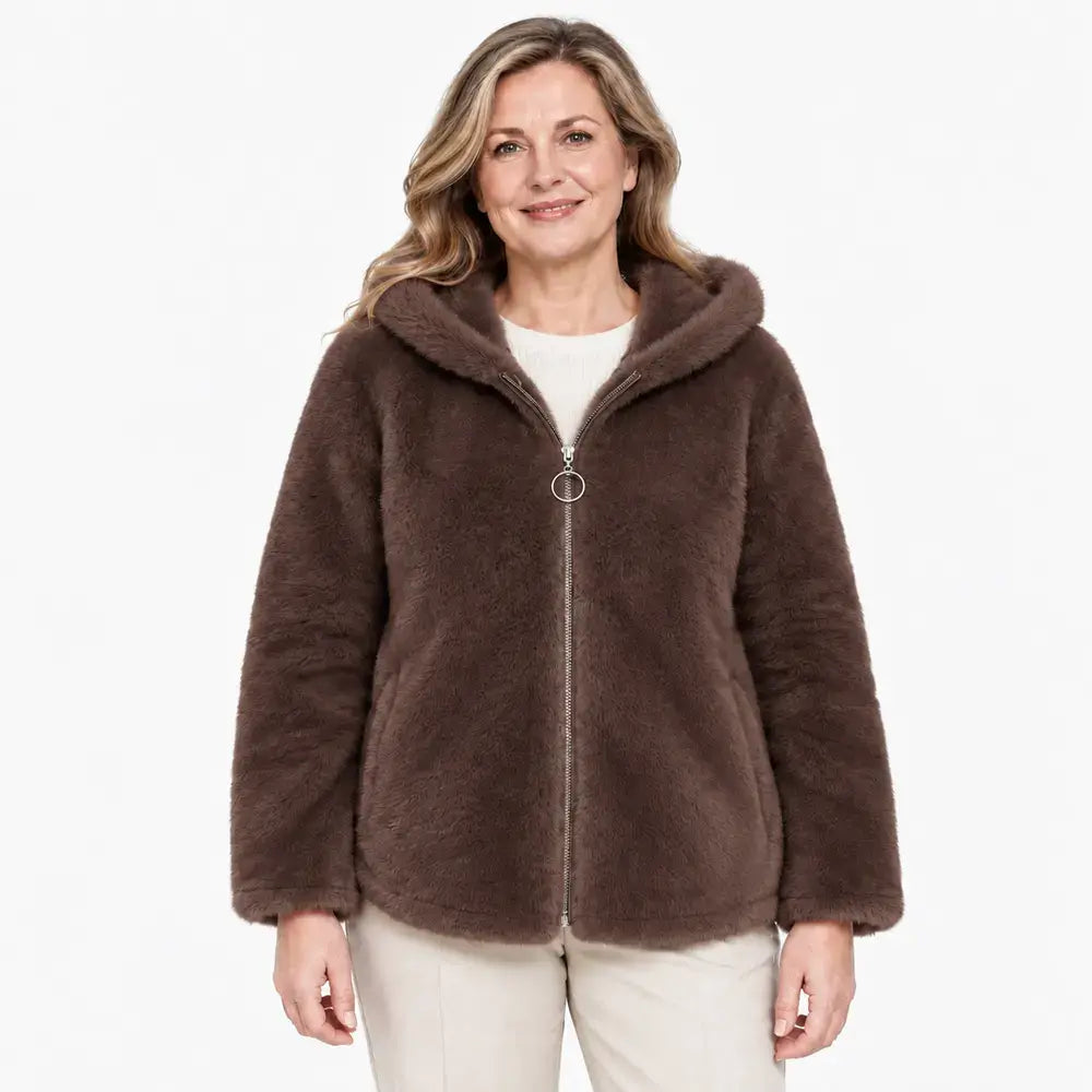 🧥【Extra nagy méret】Női kapucnis plüss kabát – puha, meleg és elegáns téli viselet