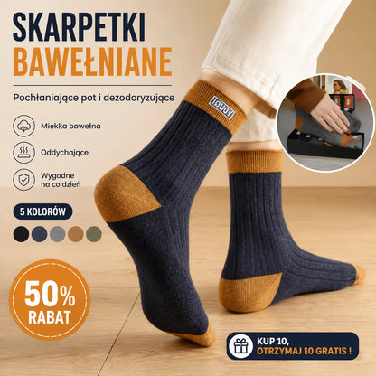 🔥🧦【10 par 109 zł-】✨🎉【Opakowanie 10 par】Nowe miękkie i wygodne skarpetki męskie z czystej bawełny, pochłaniające pot i odporne na zapachy