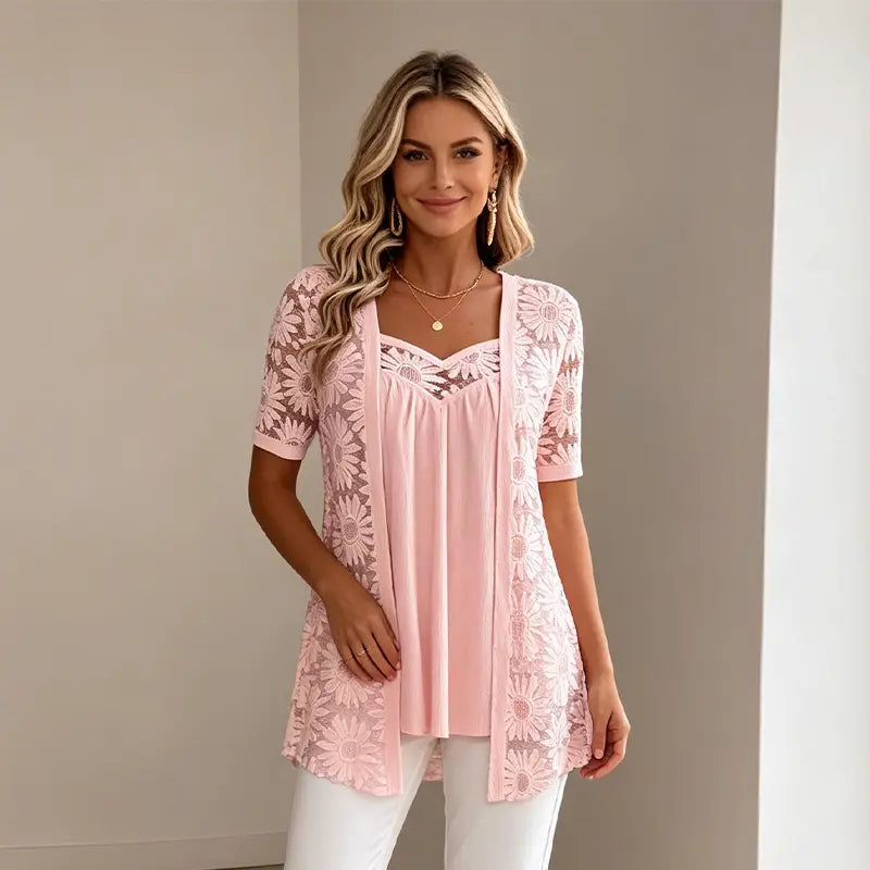 【S-4XL】Egy elegáns, két az egyben ing, amely csipkét és hálós anyagot ötvöz – karcsúsító és pocakot támasztó dizájnnal, 5 színben és S-től 4XL-es méretig! 🌸✨