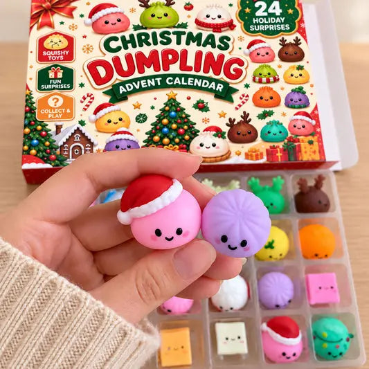 ❄️ 🥰 Huszonnégy napnyi „squishy” – csináld magad, gőzölt batyu formájú játékokat rejtő meglepetéscsomag