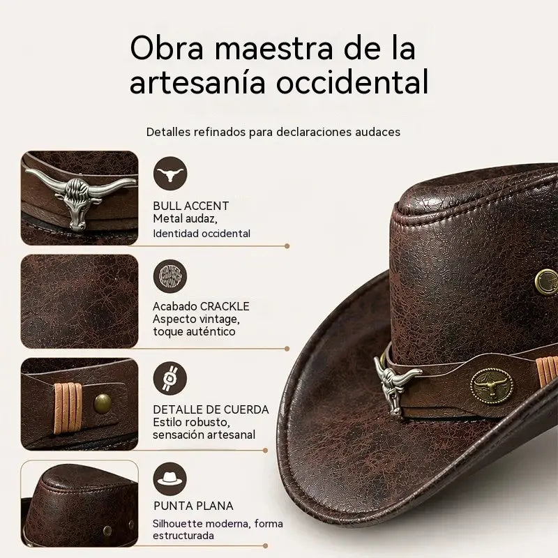 🤠Užijte si nyní 50% slevu! 🌟Retro kovbojský klobouk se širokou krempou a kapucí - fedora ve westernovém stylu Distressed