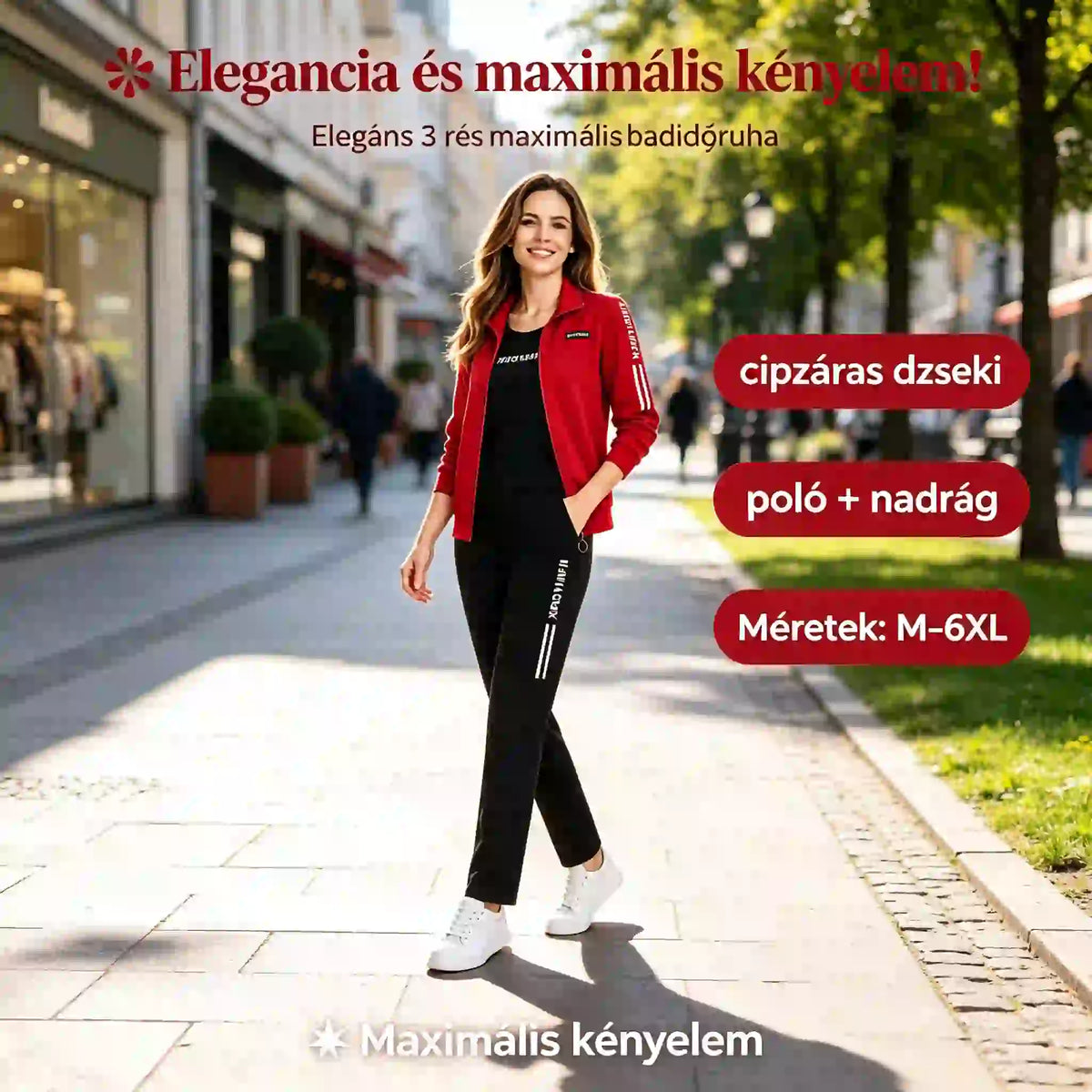 🌸 Elegancia és maximális kényelem! Elegáns 3 részes női szabadidőruha (cipzáras dzseki + póló + nadrág / Méretek: M–6XL)! ✨
