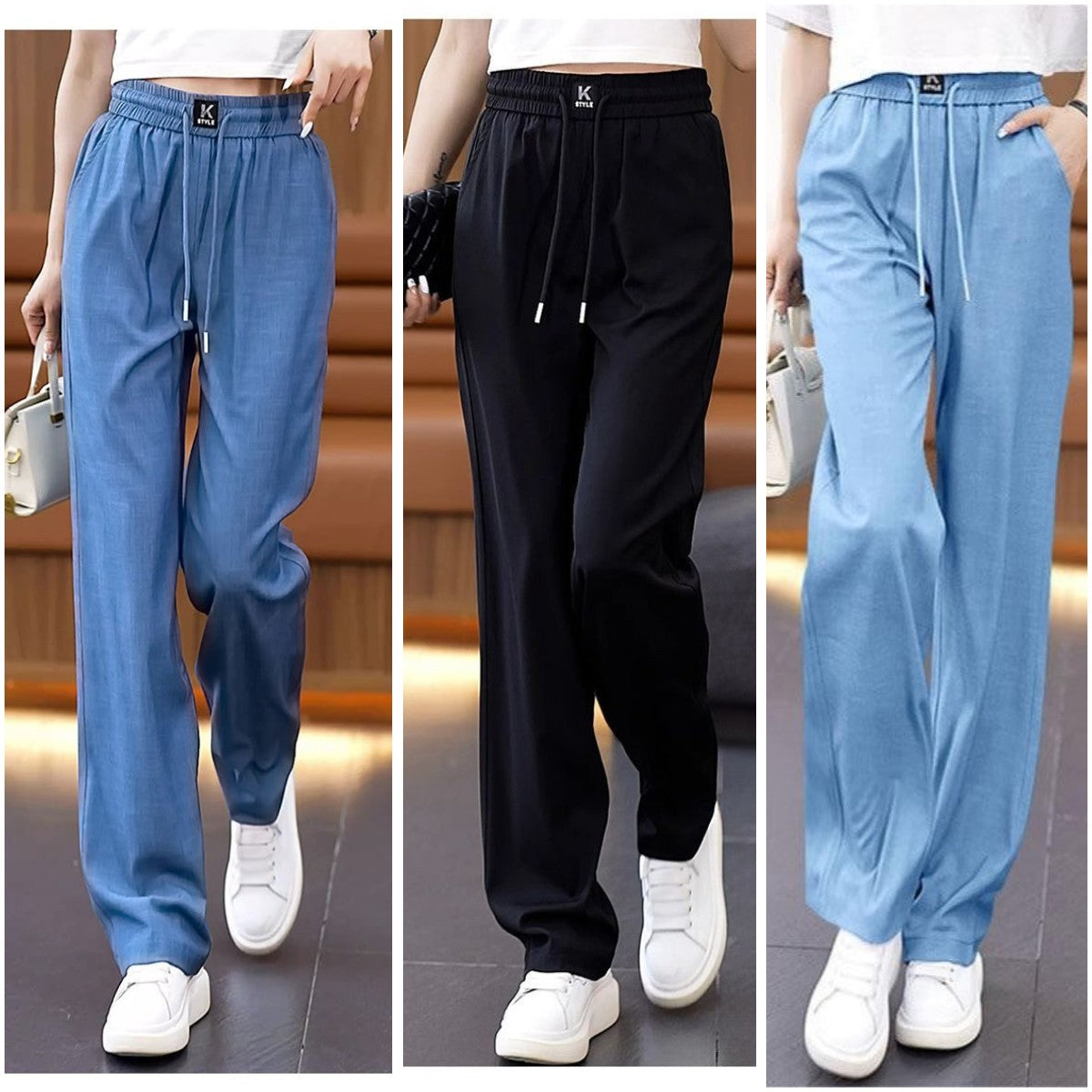 ❤️ 【S–3XL】Női Ice Silk vékony, bő szárú farmernadrág – Magas derekú, kényelmes viselet