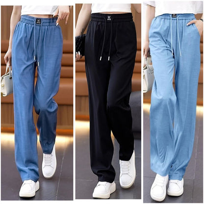 👖❤️🔥【50% Promocji】【40-100 kg】2026 nowe wysokiej jakości miękkie, swobodne spodnie z drapowaniem.Uczucie chłodzenia dzięki lodowemu jedwabiowi, efekt wyszczuplający z ograniczeniem wzrostu