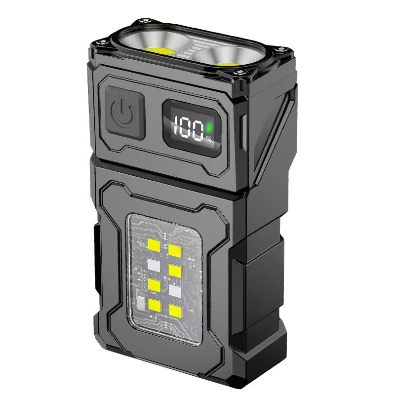 Minilinterna LED ultrabrillante con base magnética para uso en exteriores y mantenimiento.