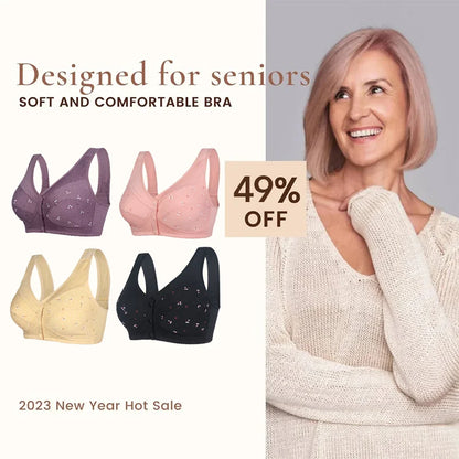 ✨【Kupte 3 a získejte 3 zdarma】💞[40-105kg] Elegantní bavlněná podprsenka se zapínáním vpředu pro ženy středního věku🎉49% sleva