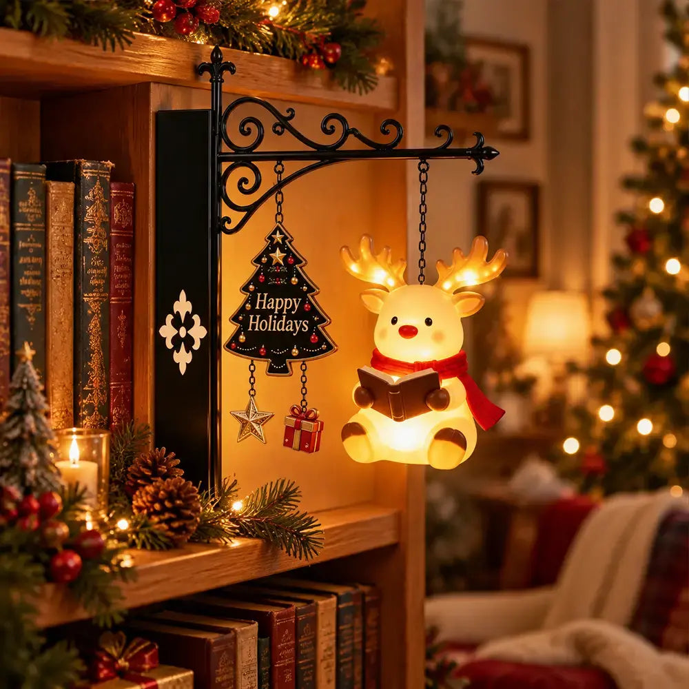 🎅💡Dekoratív, megvilágított karácsonyi témájú könyvespolc dísz