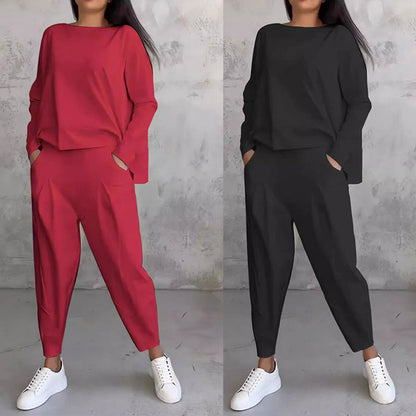 💖【S-5XL】 Dvoudílná souprava s dlouhým rukávem a kulatým výstřihem